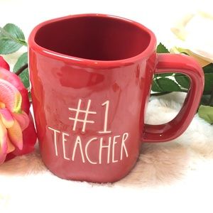 RARE Rae Dunn all red “#1 Teacher” mug